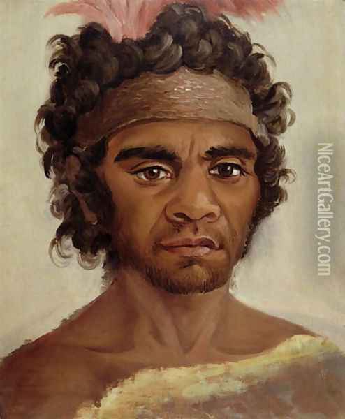 One of the New South Wales aborigines befriended by Governor Macquarie, 1811-21 Oil Painting - Lieutenant George Austin Woods
