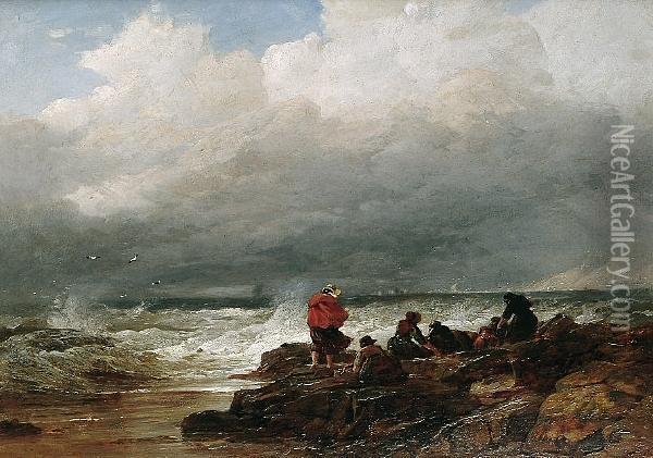 Collecting Mussels On The Shore Oil Painting - Edward Duncan