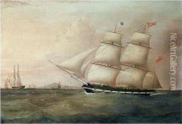 The Brig Rapid Inward Bound For Liverpool Off Point Lynas Oil Painting - Joseph Heard