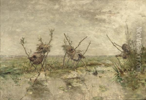 Eendennesten: Duck-nests In A Polder Landscape Oil Painting - Paul Joseph Constantine Gabriel