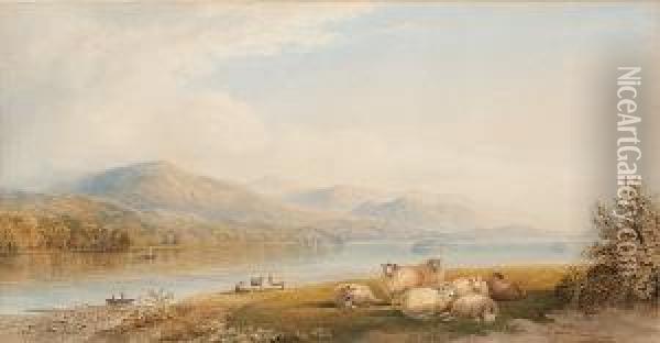 Sheep In A Lakeland Landscape Oil Painting - Cornelius Pearson
