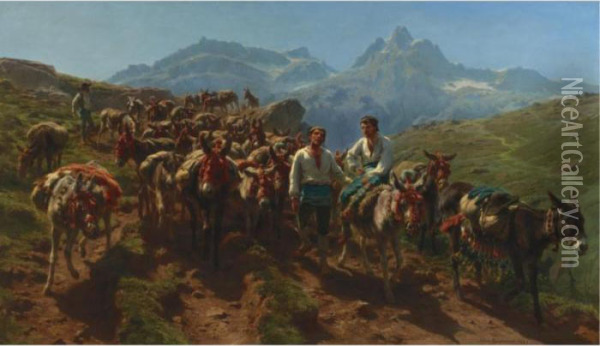 Spanish Muleteers Crossing The Pyrenees Oil Painting - Rosa Bonheur