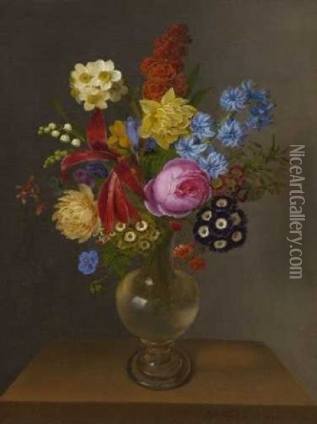 Blumen In Glasvase Oil Painting - Claudius Ditlev Fritzsch