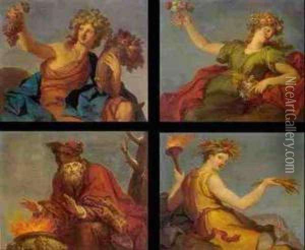 Allegory Of The Four Seasons: A Set Of Four Paintings Oil Painting - Hyacinthe Collin de Vermont