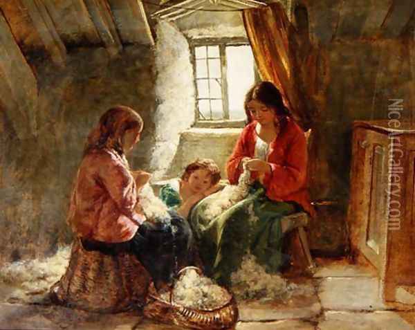 A Welsh Interior, 1856 Oil Painting - Edward John Cobbett
