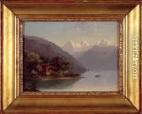 Le Lac De Thoune - Vue De Glacier Oil Painting - Alexandre Calame
