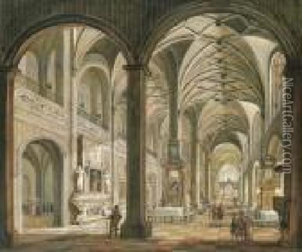 The Interior Of A Cathedral Oil Painting - Christian Stocklin