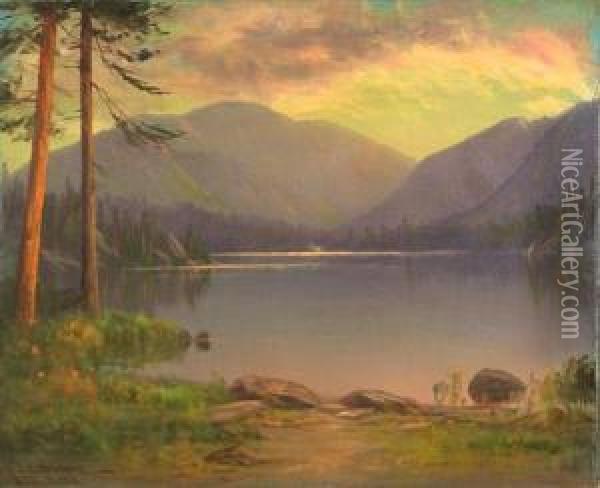 Morning, Strawberry Lake From Pinecrest, Tuolumne County Oil Painting - James Everett Stuart