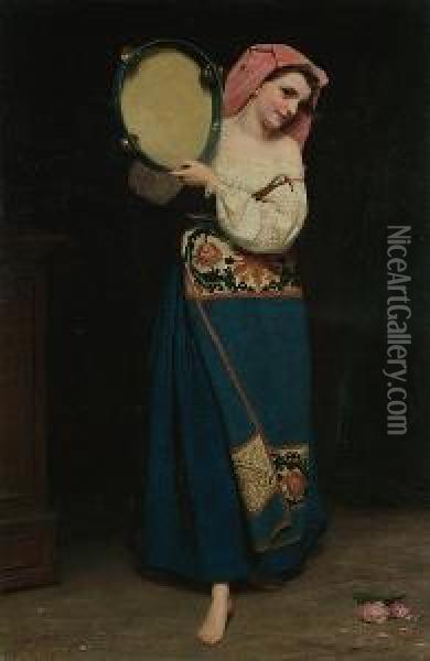 Girl With Tambourine Oil Painting - James Hayllar