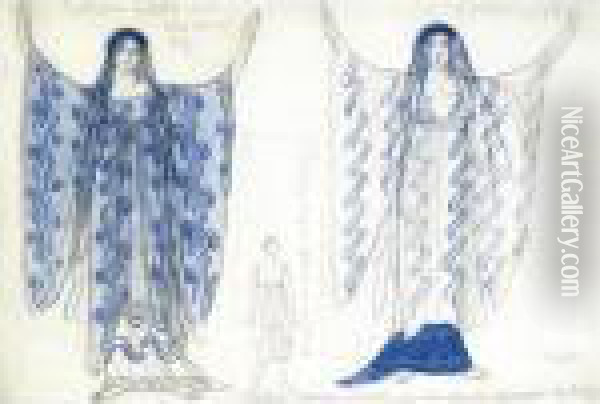 Preliminary Drawing For A Costume Designs From A Production Of Phaedra Oil Painting - Lev Samoilovich Bakst