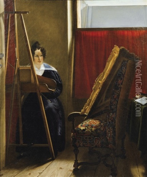 Autoportrait Presume, Dans Son Atelier Oil Painting - Amile-Ursule Guillebaud