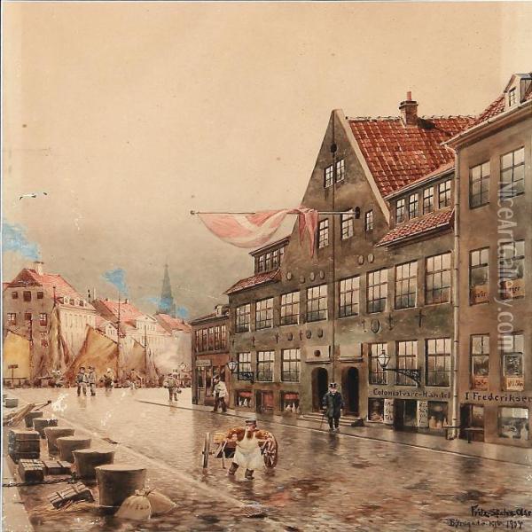 View From A Street In Copenhagen Oil Painting - Fritz Staehr-Olsen