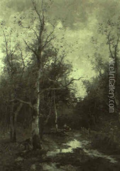 Holzf,ller Im Wald Von Fontainebleau Oil Painting - Adolf Kaufmann