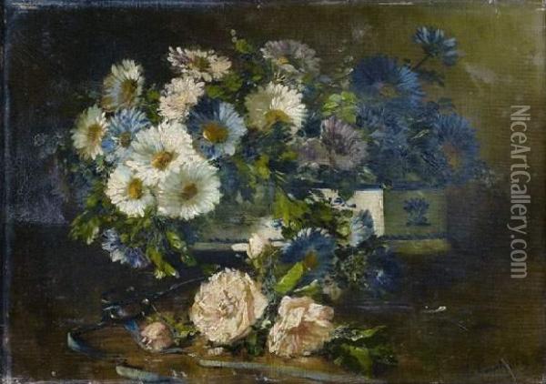 Nature Morte Aux Fleurs Dans Une Jardiniere Oil Painting - Eugene Henri Cauchois
