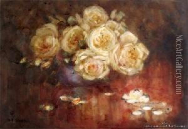 Bowl Of Roses Oil Painting - Margaret Olrog Stoddart