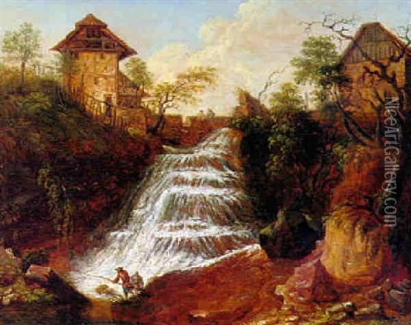 Wasserfall In Felslandschaft Oil Painting - Franz Schuez