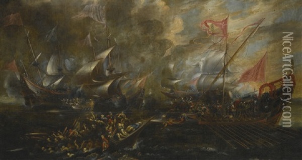 Marine Battle Between Turks And Christians Oil Painting - Andries Van Eertvelt