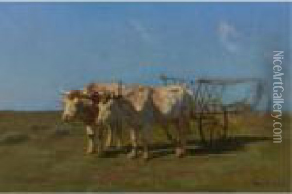 Two White Oxen Pulling A Cart Oil Painting - Rosa Bonheur