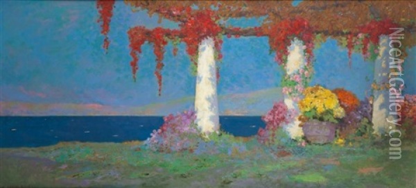 La Terrasse Sur La Baie Oil Painting - Charles Henri Gaston Dagnac-Riviere