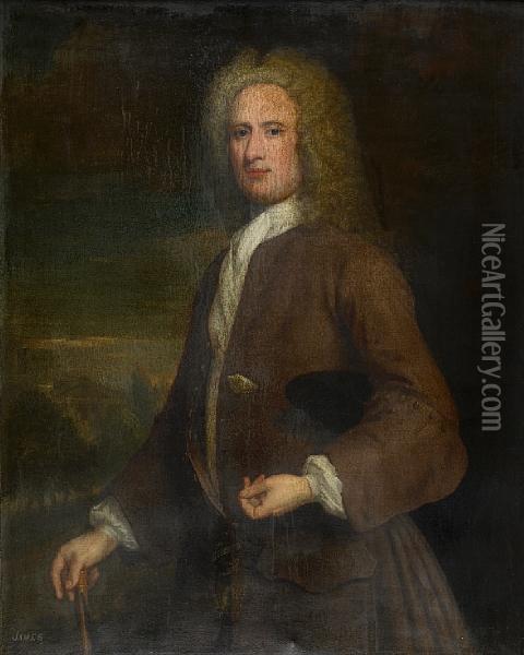Three-quarter Length Portrait Of A Gentleman,reputed To Be John Campbell Oil Painting - William Aikman