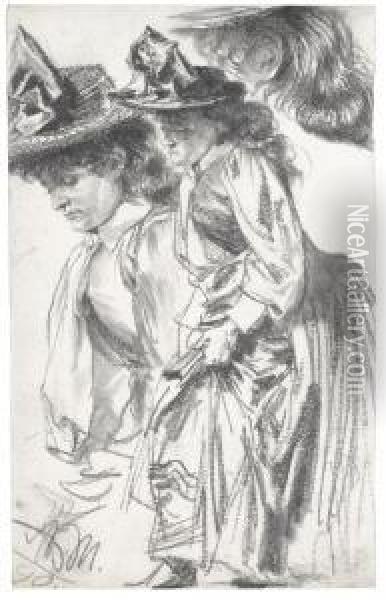 Studies Of A Standing Woman Oil Painting - Adolph von Menzel