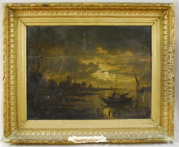 Moonlight On The Canal Oil Painting - Aert van der Neer