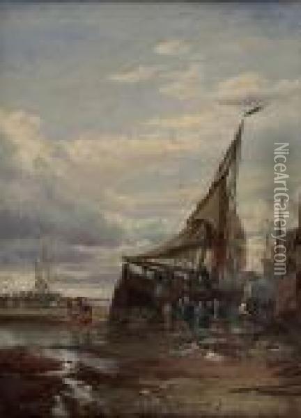 Landing The Catch, Fife Coast Oil Painting - Samuel Bough