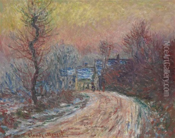 Entree De Giverny En Hiver, Soleil Couchant Oil Painting - Claude Monet