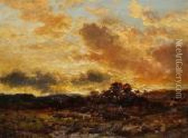 A Moor At Sunset Oil Painting - George Blackie Sticks
