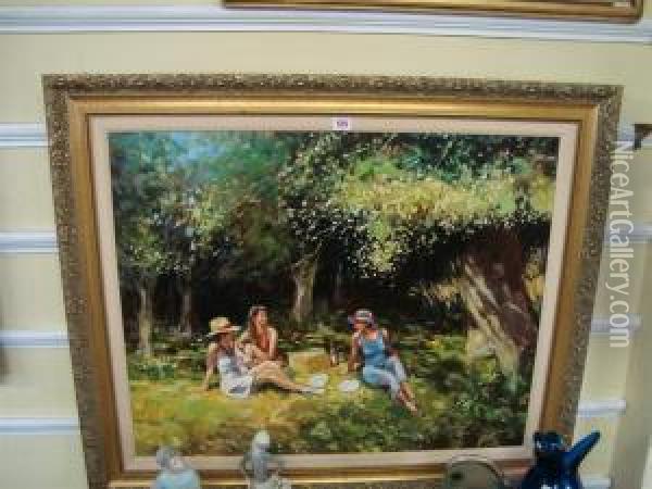 The Picnic Oil Painting - J.M. Sanders