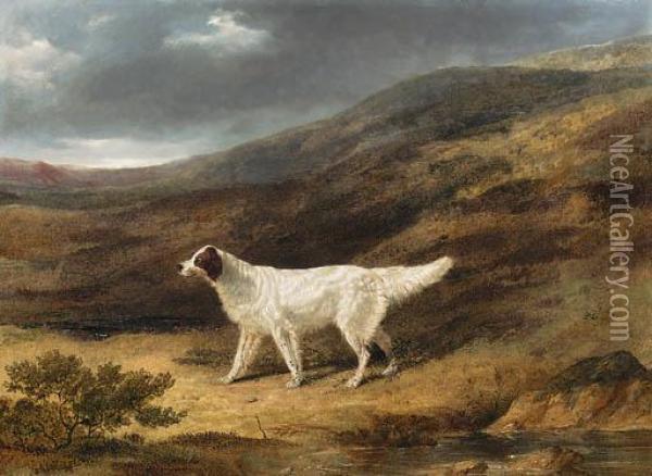 A Pointer On A Moor Oil Painting - John Frederick Herring Snr