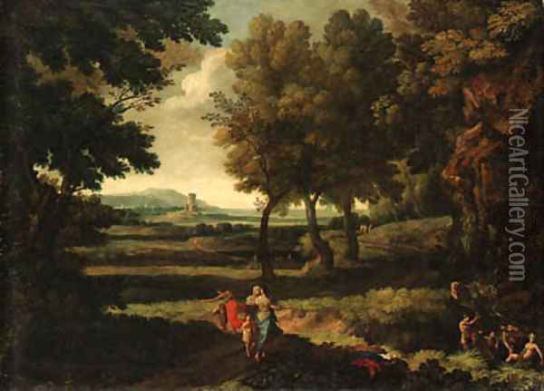An extensive Italianate Landscape Oil Painting - Gaspard Dughet
