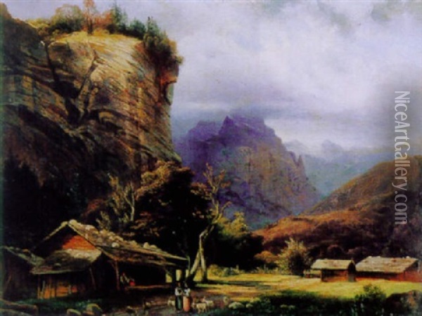 Vue De La Roche Noire, Vallee De Lauterbrunnen Oil Painting - Alexandre Calame