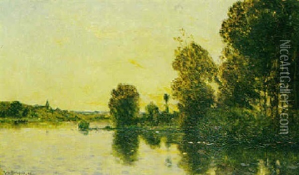 Flusslandschaft Im Abendlicht Oil Painting - Hippolyte Camille Delpy