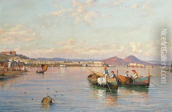Fishermen In The Bay Of Naples Oil Painting - Giuseppe Carelli