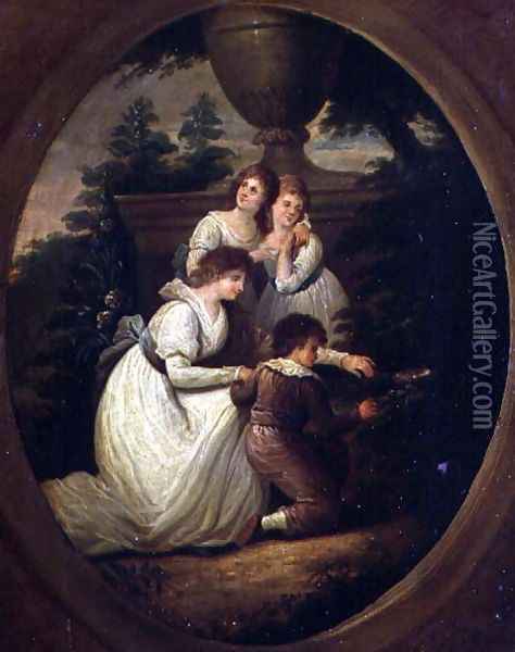Family Group in a Garden, c.1790 Oil Painting - Richard Westall
