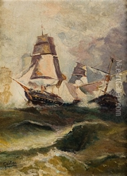 Barcos En La Tempestad Oil Painting - Jose Gartner De La Pena