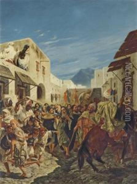Musiciens Juifs Dans Les Rues De Tetuan Oil Painting - Alfred Dehodencq