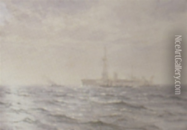 Marine Med Krigsskibe Pa Havet Oil Painting - Vilhelm Karl Ferdinand Arnesen