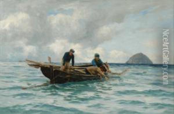 Rsw 'hauling The Salmon Nets' Oil On Canvas, 61x92cm Signed And Dated Oil Painting - Andrew Black