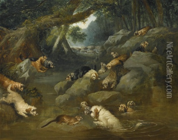 An Otter Hunt Oil Painting - Philipp Reinagle