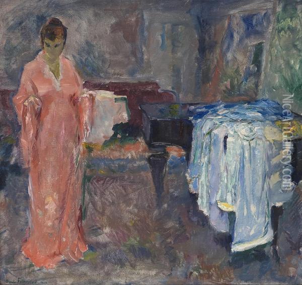 Kvinne I Interior Oil Painting - Bernhard Folkestad