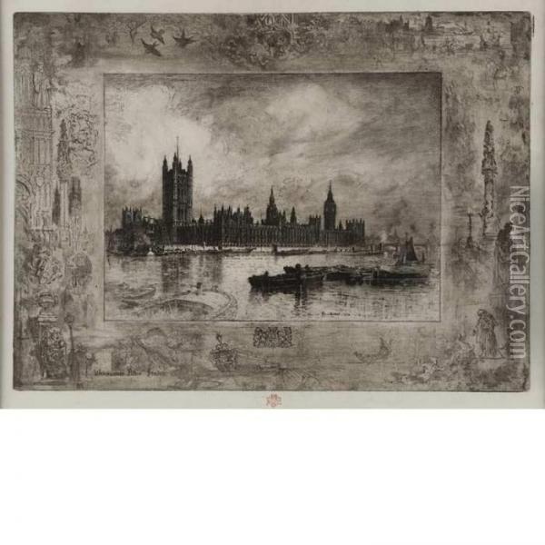 L'hiver De Paris; Westminster Palace Oil Painting - Felix-Hilaire Buhot