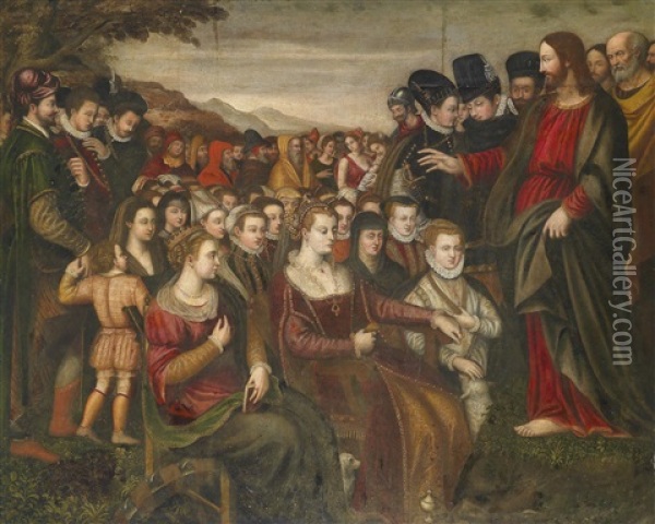 Christus Einer Zeitgenossisch Gekleideten Gesellschaft Predigend Oil Painting - Lavinia Fontana