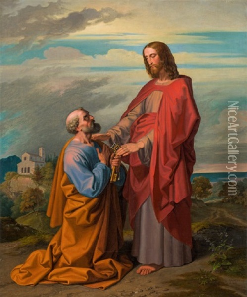 Christ Handing The Keys To Saint Peter Oil Painting - Josef von Fuehrich