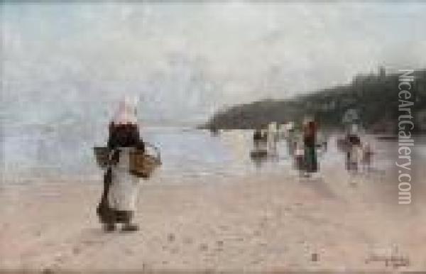 Pa Stranden Oil Painting - Frithjof Smith-Hald
