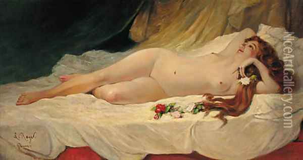 A nude reclining in an interior Oil Painting - Lionel Noel Royer