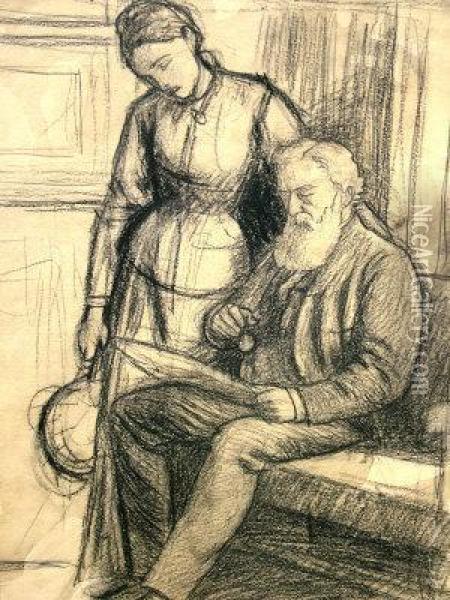 Study For A Portrait Of Mr & Mrs Trist Junior Oil Painting - Arthur Hughes