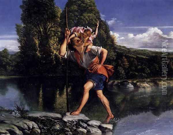 Landscape with St Christopher Oil Painting - Orazio Gentileschi