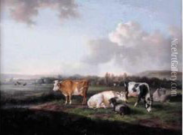 Vaches Et Chiens Au Paturage Oil Painting - Hendrikus van den Sande Bakhuyzen